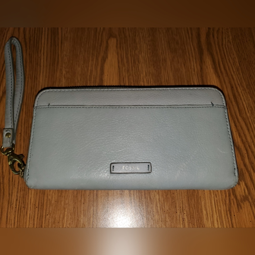 Fossil Zip Around Wallet Leather Gray Organizer